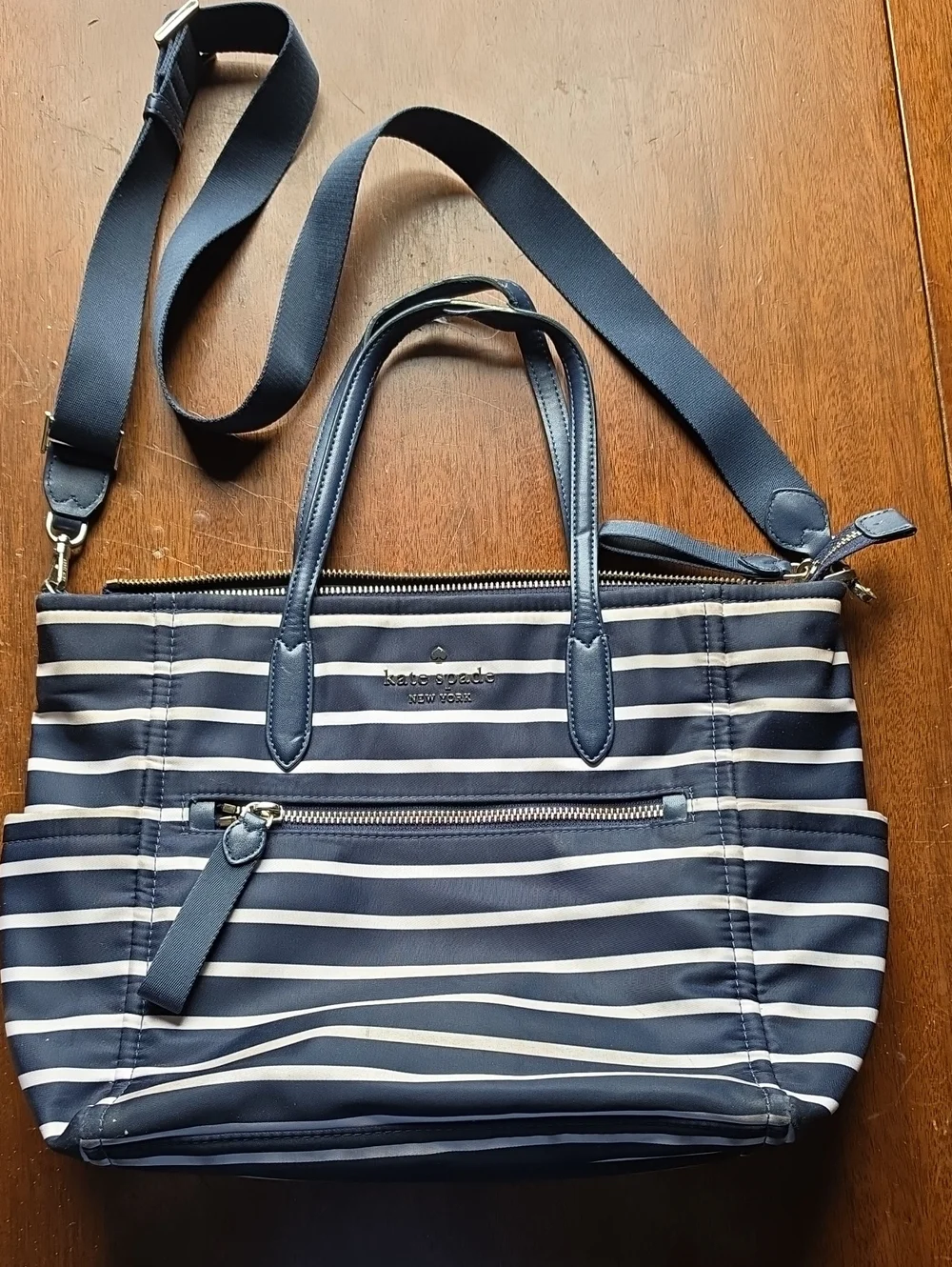 kate spade Navy and White Striped Tote with Crossbody Strap